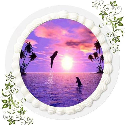 FONDANT Tortenbild, Zuckerbild mit Motiv, Essbares Foto für Torten, Tortenbild, Tortenaufleger Ø 20cm FONDANT Delphin Nr. 6096