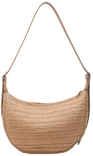 ACUYE Bolsa de paja con diseño de media luna para mujer, bolsa de media luna, bolsa de paja hobo de paja, bolsa de playa de verano, bolso de mano de media luna, 01-caqui, Talla única