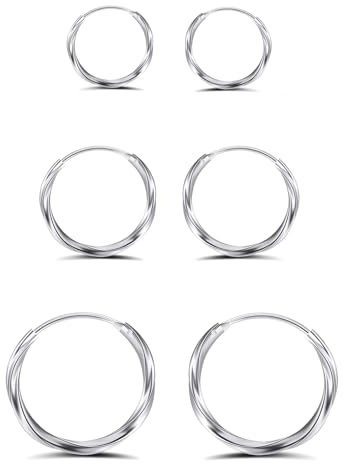 Hinvan 3 Paar 925 Sterling Silber Creolen Silber Ohrringe Damen Herren Mädchen Frauen 12 14 16mm