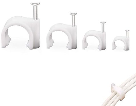 Voarge 400pcs White Electric Cable Fastener with Steel Nail Fixing, 4 Sizes: 4mm, 6mm, 8mm, 10mm