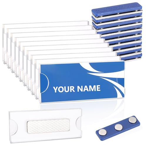 Namensschilder Magnet 75 x 30 mm, 10 Stück Namensschilder für Kleidung Sack, Name Plate Magnet, Ausweishalter Name Tag mit 3-Punkt Selbstklebende Magnet mit Clip Magnetisch, Wiederverwendbar