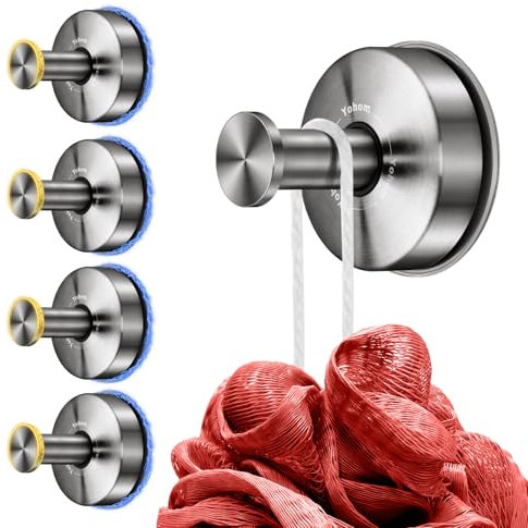 YOHOM Crochet Ventouse Salle de Bain Porte Serviette Ventouse Puissant Support Accroche Torchon Cuisine Ventouse Crochet Douche Murale pour Peignoir Luffa Manteau Sans Percage en Acier Inox 4 Pièces