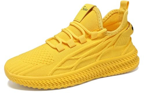 Mesh Sneakers Damen Laufschuhe Turnschuhe Walkingschuhe Atmungsaktiv Mesh Sportschuhe Leichte rutschfeste Tennisschuhe Workout Casual Gym Schuhe Jogging Schuhe Komfort Tennisschuhe, gelb, 38 EU
