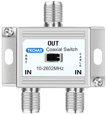 TKCHAX 2 Way Coaxial Cable AB Switch 10-2602MHz with Nickel Plated Connectors,RG59 RG6 Compatible,Work with HDTV, Satellite TV,Antenna System and Video Games