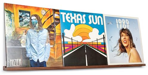 MÖNKE 3 étagères pour disques vinyles - 96 cm de Long - Affichez élégamment Vos disques préférés ou en Cours de Lecture au Mur - Convient à 9 disques de Toute Taille (Noyer)