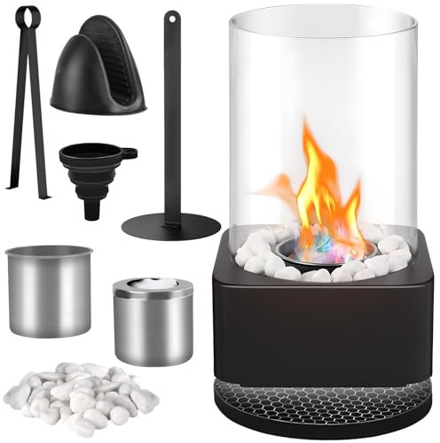 Kazaigou Bio Ethanol Tischkamin für Garten Terrasse Balkon Tisch Deko, Ethanol Kamin Indoor Tischkamin Ethanol Tischfeuer Indoor & Outdoor, Schwarz