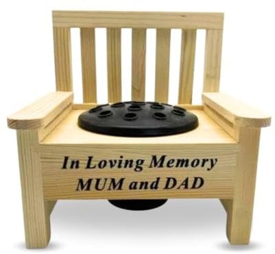 Yaldram Mini Wooden Memorial Bench with Black Plastic Insert Pot Fresh Artificial Flowers Graveside Ornament Bench with Flower Holder Heartfelt-Tribute (In Loving Memory MUM and DAD)