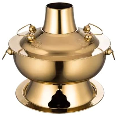 DGSYUAN Chinese Hot Pot Chinese Copper Hot Pot Shabu Shabu With Chimney Stainless Steel Hot Pot Cooker Chinese Kitchen Cookware Cookware Hot Pot(Gold,36cm)