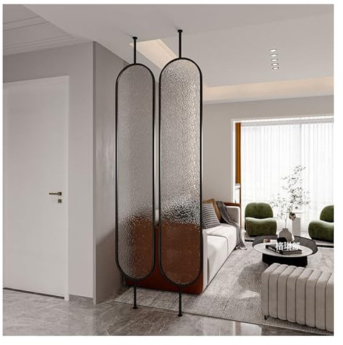 Room Divider/ Paravent Raumteiler aus gehärtetem Glas, 7,5 7,4 7 6 5,9 5 4 3 Fuß Raumteiler aus durchscheinendem Glas mit schwarzem Rahmen, moderner Sichtschutzpfosten mit einem Panel(H-230cm/90.5in/7