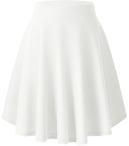 EXCHIC Femmes Élégant Taille Élastique Trompette A-Ligne Midi Jupe Base Uniforme Plissée roulettes Jupe
