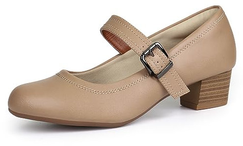 Ortho+rest Women Mary Janes Heels for Bunions Chunky Low Heels Court Shoes (5,Beige