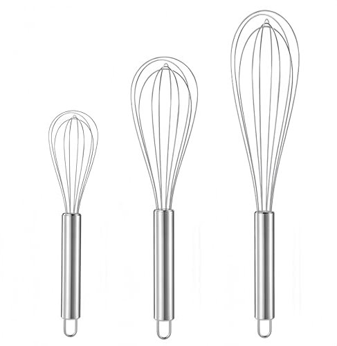 Zhenghebuy 3 Pièces Fouet de Cuisine en Acier Inoxydable,Fouet Cuisine Inox Professionnel,Fouets Plats pour Mélanger,Remuer la Pâte,Les Œufs,Mousser,Fouetter(Argent)