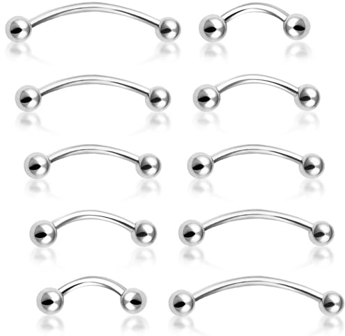 10pcs 16G Surgical Steel Curved Barbell Piercing Set 6-14mm for Women Men | Rook Helix Daith Tragus Ear Piercing, Nose Lip, Eyebrow Belly Rings, Septum Labret Piercing, Body Jewelry Set, 6/8/10/12/14mm