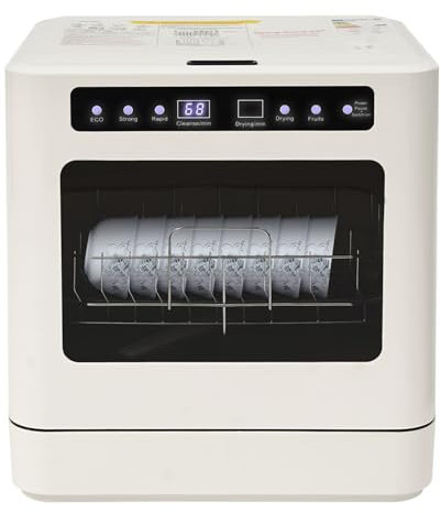 RjcdOPL Mini-Tischgeschirrspüler, 4 Programme (ECO/stark/schnell/Obst), 6-8 Gedecke, Warmlufttrocknen, kompaktes Design, 43 x 39 x 46 cm, ideal für kleine Häuser, Wohnungen