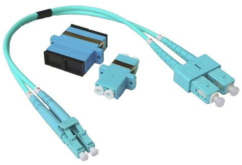 Conectra® - Glasfaserkabel Set mit passenden Adaptern | LC/UPC auf SC/UPC | Farbe Aqua | OM3 | Multimode | Duplex | ideal für FTTH Heimnetzwerke (Länge 25 cm)