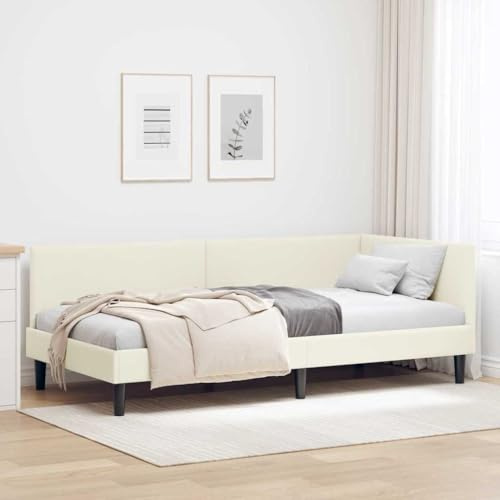 vidaXL Corner Bed Frame Cream 80 x 200 cm Velvet and Engineered wood, Stylish Corner Bed Frame, Modern Design, Durable Velvet Material, Adjustable Headboard, Comfortable Bedroom Furniture