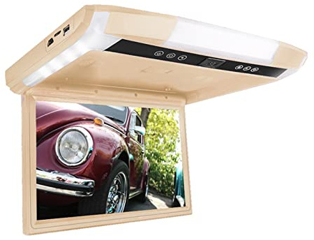 TV per Auto, Monitor da tetto for auto da 12,1 pollici TFT Flip Down Screen Lettore multimediale in testa Display for montaggio su tetto a soffitto Costruito nel trasmettitore FM(12.1 inch beige)