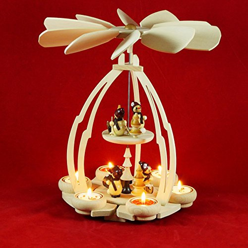 Wichtelstube-Kollektion XXL Weihnachtspyramide Schneemannfiguren Pyramide Weihnachten aus Holz für Teelichter 24 x 24 x 45 cm Teelichtpyraminde aus feinsten Buchenholz