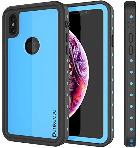 PunkCase iPhone XS Max Waterproof Case, [StudStar Series] [Slim Fit] [IP68 Certified] [Shockproof] [Dirtproof] [Snowproof] Armor Cover for Apple iPhone XS Max [Light Blue]