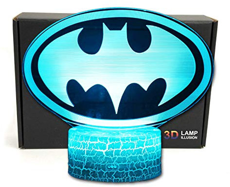 TriProC LED Superhero 3D Illusion optique intelligent 7 couleurs Night Light Table lampe avec câble d'alimentation USB Batman Logo