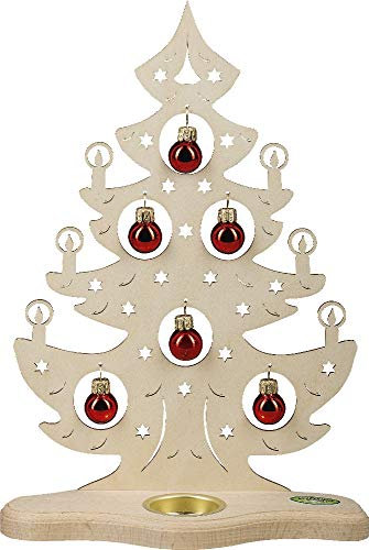 Günter Gläser Leuchtenherstellung Teelichthalter Weihnachtsbaum mit roten Kugeln LxHxT 21,0 x 30,5 x 8,5 cm NEU Teelichtständer Kerzenhalter Kerzenhalter