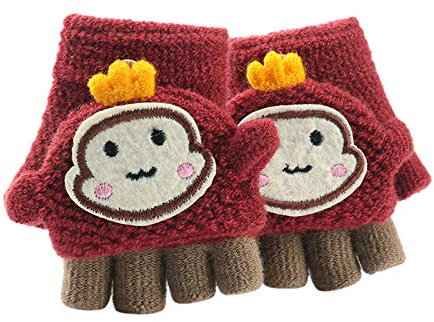 Fannyfuny Strickhandschuhe Kinder Handschuhe Junge Mädchen Halbfinger Fäustlinge Flip-Top Winterhandschuhe mit Plüschfutter Herbst Winter Fingerhandschuhe Kinderhandschuhe Weiche Warme für 1-3 Jahre
