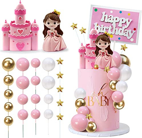 26PCS Princess Castle Cake Topper - Girl Princess Cake Decoration for Girl Birthday Party Supplies