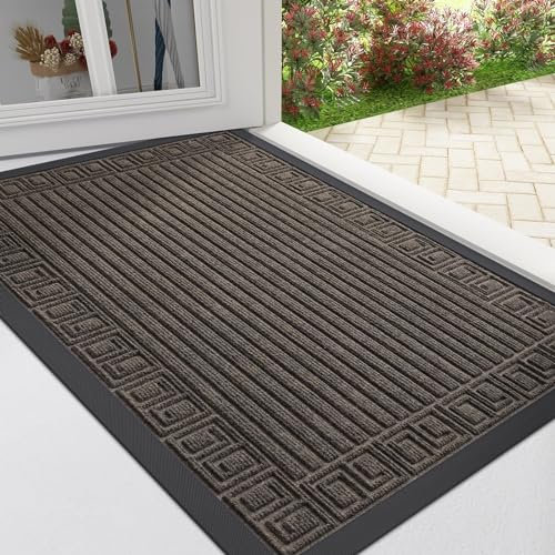 Homaxy Fußmatte Aussen & Innen, rutschfest Fussmatte, Outdoor Wetterfest Schmutzfangmatte, Langlebige Waschbar Sauberlaufmatte für außen Balkon Haustür Eingang (Greek Keys, 45x75cm, Braun)