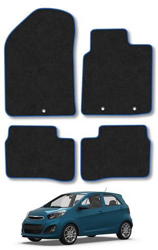 Fits Kia Picanto (2011-2017) Carpet Car Mats | Blue Edge Trim Tailored Fit Floor Mats Full Coverage Protection Accessories Easy Clean Anti Slip Made in the UK