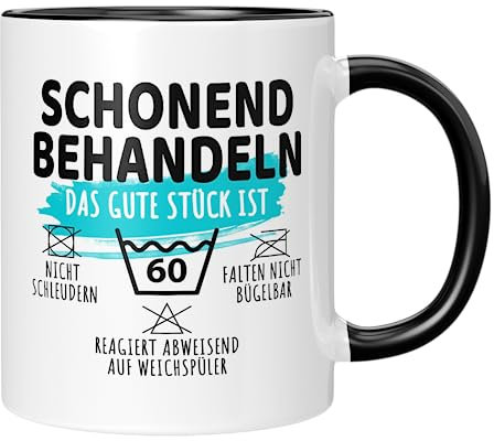 TassenTicker - Tasse mit Spruch - Schonend behandeln - Das gute Stück ist 60 - Geburtstagsgeschenk - Geschenkidee - lustig für Männer und Frauen - Becher - Humorvoll