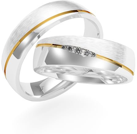 Kolibri Rings Eheringe Silber 925 Vergoldet 5 Zirkonia Steine Set - Gratis Gravur und Etui