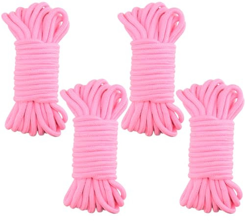 MOUYAT 4 Pack 10m 32 Feet Long 8mm Thick Soft Cotton Rope, Pink Rope Craft Cotton String, All Purpose Braided Ropes Durable Twisted Cord