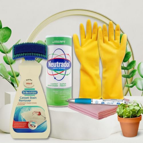 7pc Carpet Cleaner Kit | Dr Beckmann Carpet Stain Remover 650ml, Neutradol Carpet Deodorizer 650ml, 1 pair Gloves, Microfibre Cloth 3pk with Sinta Gifts Pen | Eliminates Tough Stains & Odours