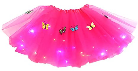 YEBIRAL Tüllrock Damen Schmetterling LED Lichter Tutu Rock Karneval Kostüm Party Minirock Dehnbaren Tütü Erwachsene Tüll Kleid Festival Outfit Faschingskostüme