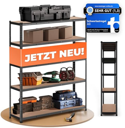 ALL Premium Schwerlastregal Schwarz 180x150x40 cm – bis 1250 kg belastbar – Regal schwarz Metall und Steckregal auch nutzbar als Lagerregal, Lastenregal, Kellerregal oder Vorratsregal