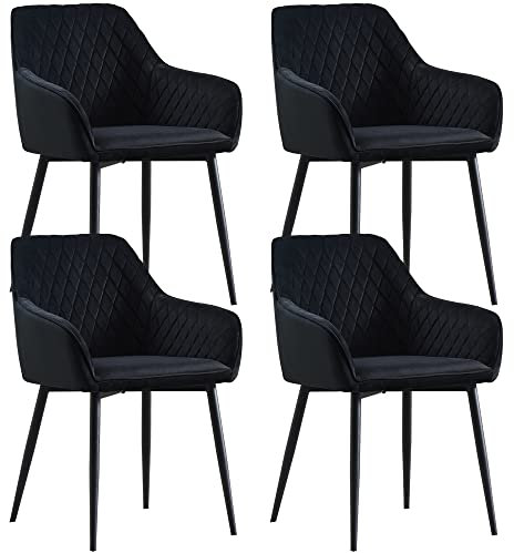JYMTOM Esszimmerstühle 4er Set Küchenstühle Polsterstühle modernes Design Stühle mit Armlehne, Sitzfläche aus Samt, Gestell aus Metall, für Wohnzimmer, Schlafzimmer und Küche(4,Schwarz)