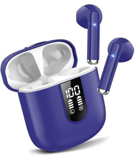 Jesebang Auriculares Inalámbricos, 2025 Auriculares Bluetooth 5.3 con HD Micrófono, Cascos Inalambricos Bluetooth con Potentes Altavoces de 13 mm, Sonido Melodioso, LED Pantalla, Azul Marino