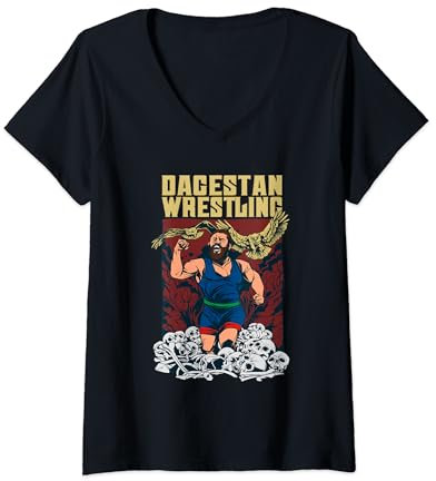 Damen Team Dagestan Ringen Trikot. Makhachkala Fight Club Kämpfer T-Shirt mit V-Ausschnitt