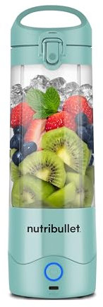 NutriBullet Portable, Batidora personal Portatil y ligera, Batidora eléctrica, Batidora para hacer Smoothies, Batidora multifuncional, vasos de 475ml, Cargador USB-C, Azul claro, NBP003LBL
