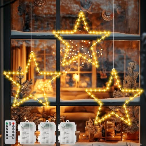 Wodasi Weihnachtsdeko Fenster Weihnachtssternlichter, 3 Stück 40 LED Weihnachtsbeleuchtung, Weihnachtsstern Beleuchtet mit Timer und 8 Modi, Leuchtstern Weihnachten für Halloween, Fenster, Party Deko