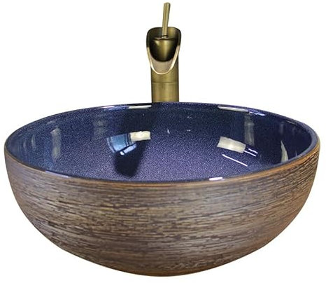 EPOTRDCV Vasque à Poser pour Salle de Bain Vasque de Salle de Bain Vasque à Poser en céramique Vasque à Poser rétro Vasque à Poser Ronde Vasque à Poser en céra