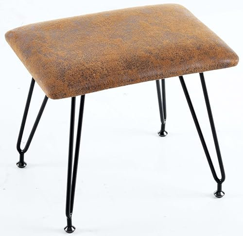 Balama Fußhocker Sitzhocker Ottoman Rustikal 40 x 30 x 35 cm, Vintage Braun, Metall Beinen, Gepolsterte Sitzfläche, Wasserabwisender Stoffbezug, verstellbare Bodengleitern