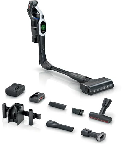 Bosch Akku-Staubsauger Unlimited 10 BTS1042WAC, kabellos, MicroClean Technology, TFT-Display, Staubkomprimierung, HEPA-Filtersystem, 10 J. Motorgarantie, 4 Ah Akku, LED-Licht, Schnellladegerät, weiß