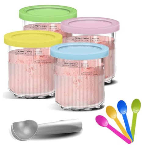 4Pcs Ice Cream Tubs Compatible With Ninja CREAMi Deluxe,24oz Ice Cream Pints,Pint Containers with Color Lids,for NC501UK NC501 NC500 Series Ninja Creamy Maker Accessories,BPA-Free Dishwasher Safe
