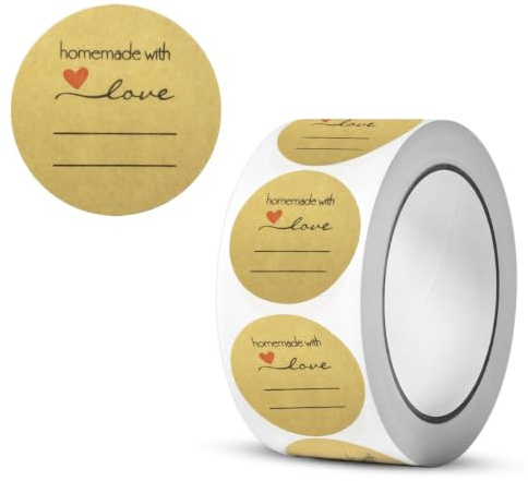 NIYATA 1 Rolle 500 Stück Runde Etiketten Ø 5 cm aus Kraftpapier, Selbstklebend Blanko Aufkleber für Marmeladengläser, Geschenkverpackungen, Büro, Schule und Organisation