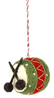 GLOBO Fair Trade Partner Filz Anhänger hangemachter Christbaumschmuck aus Wollfilz Deko Figur Weihnachten Ornament - Handmade in Nepal (Trommel)