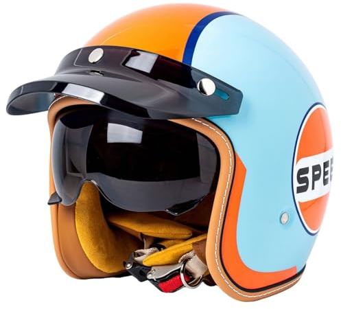 XYYYM Mezzo Casco da Moto 3/4 Vintage, Uomo Donna Casco a Mezza Calotta retrò con Visiera Parasole, Casco Mezzo Viso Jet per Scooter Cruiser Ciclomotore, Omologato ECE/DOT 54-63cm