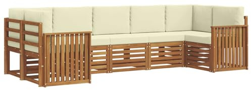 vidaXL Sofagarnituren 7 pcs Natur und Creme Massivholz Akazie, Akazienholz Gartenmöbel-Set, modernes Sofa, Coole Lounge, modulare Sitze, Pooldeck-Style