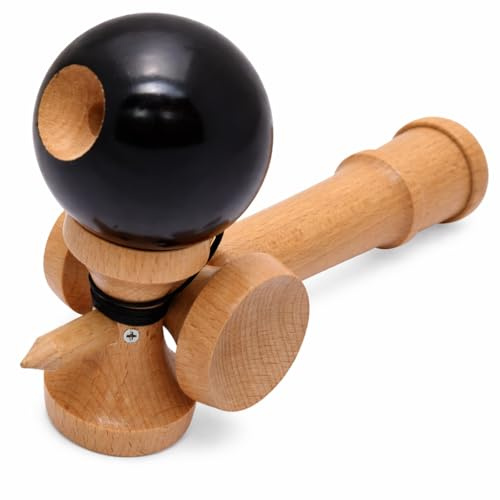 Professional 5 Way Kendama Toy, Black, Beech Wood, Competition Grade, Glistening Finish