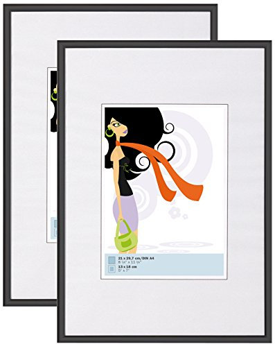 walther design Bilderrahmen schwarz 21 x 29,7 cm (DIN A4) Doppelpack, New Lifestyle Kunststoffrahmen KV130BD